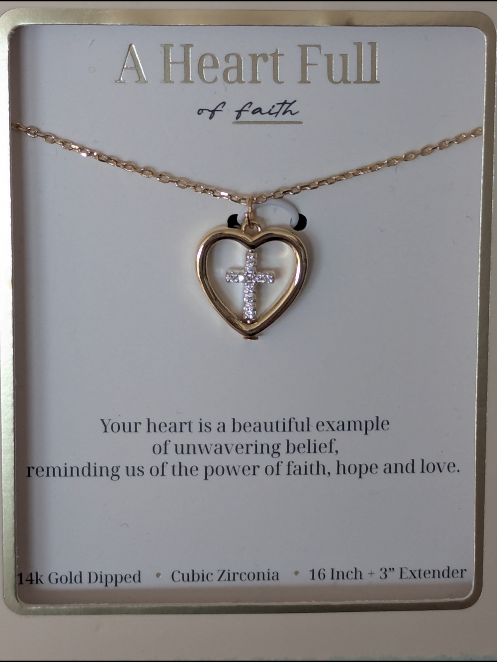 Faith Gold-Tone Heart Pendant Necklace with Sparkling Cross